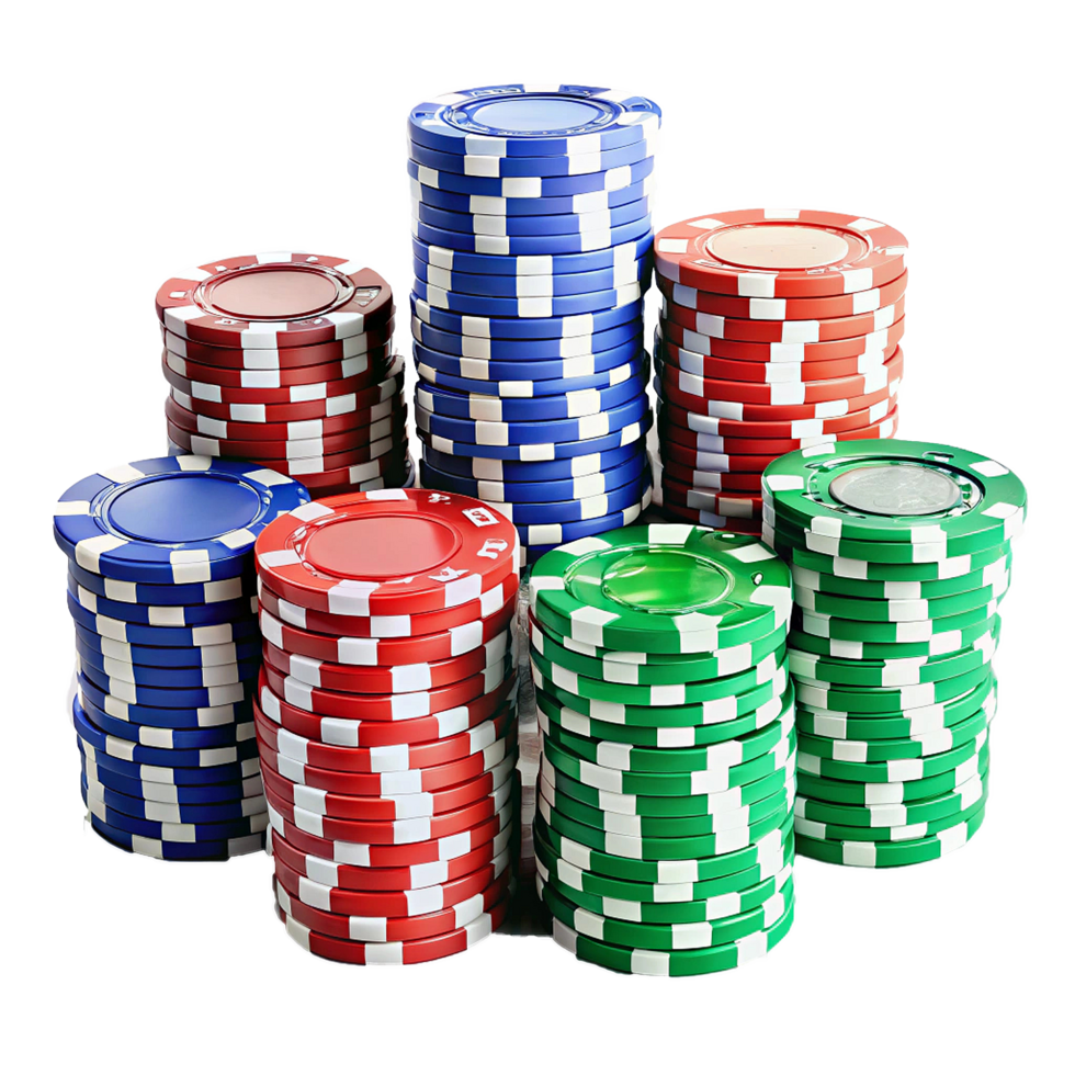 Stacks of Casino Poker Chips in Red Blue and Green Colors png