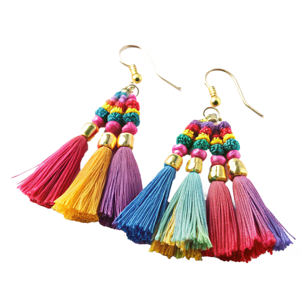 Bohemian Rainbow Tassel Earrings Handmade Colorful Dangle Jewelry Gift png