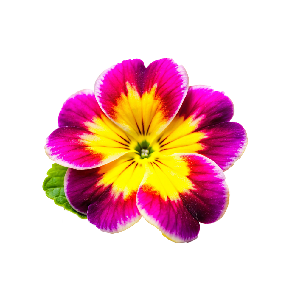 Closeup of a vibrant multicolored primrose flower with yellow and magenta petals png