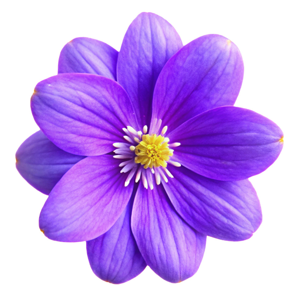 Closeup of a Vibrant Purple Flower with Delicate Petals and Yellow Center png