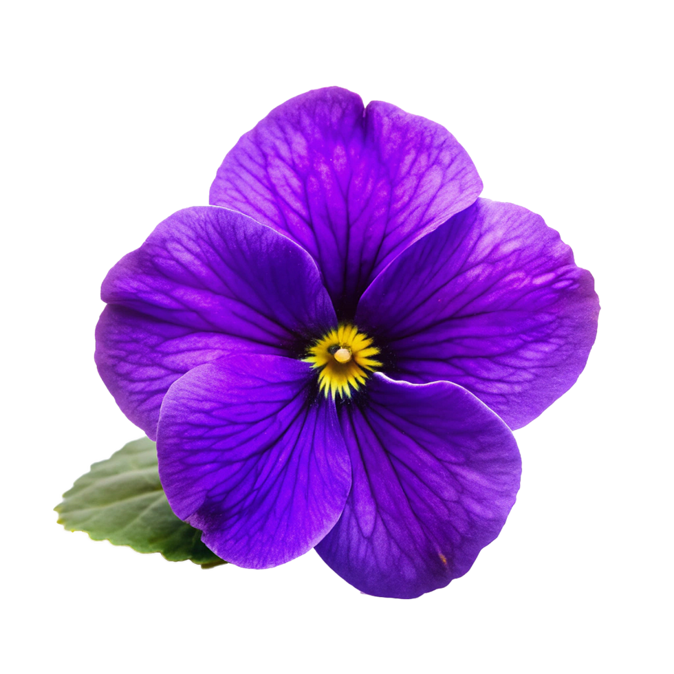 Closeup View of a Vibrant Purple Pansy Flower with Yellow Center png