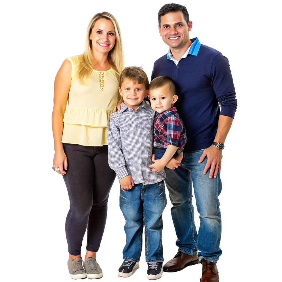 Happy Family Portrait Mom Dad Two Sons Smiling Together png