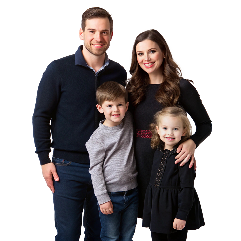 Happy Family Portrait Mom Dad Son and Daughter Smiling Together png
