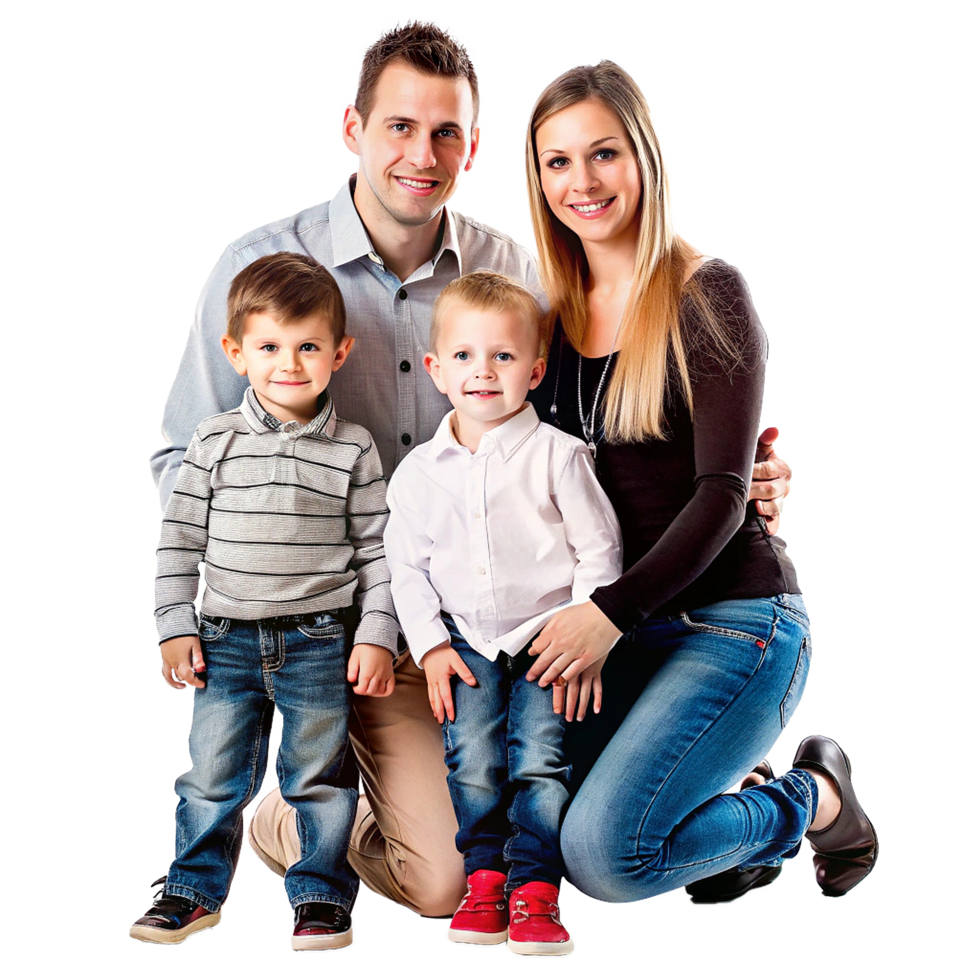 Happy Family Portrait Studio Shot of Parents and Two Young Sons png