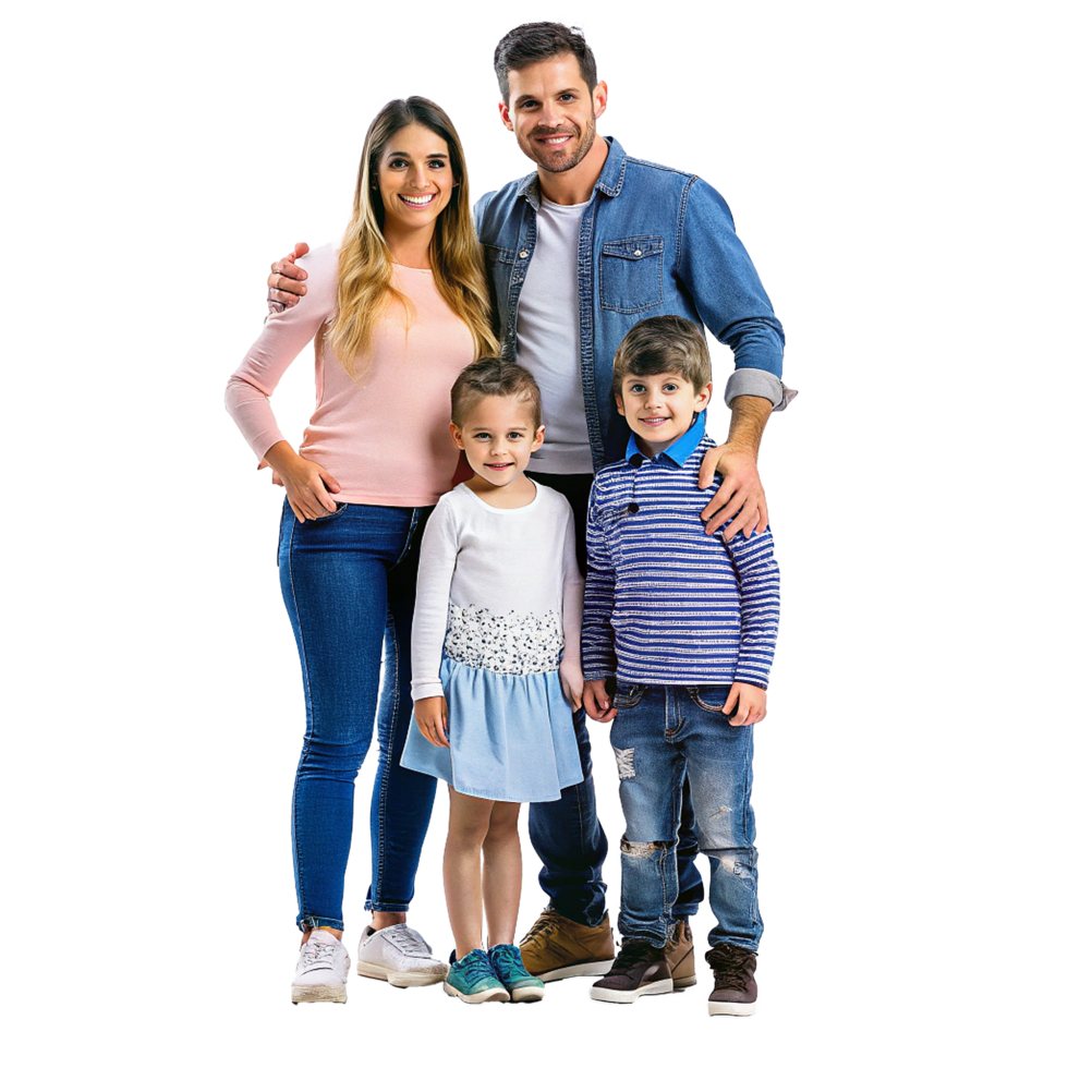 Happy Family Portrait Smiling Parents with Two Children Posing Together png