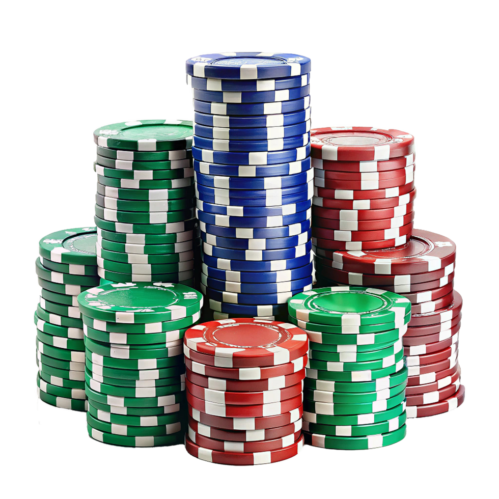 Stacks of Casino Poker Chips in Green Red and Blue Colors png