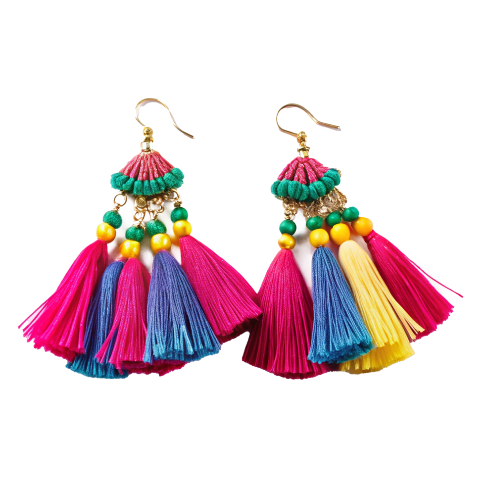 Vibrant Multicolored Tassel Earrings Boho Chic Style Handmade Jewelry Gift png