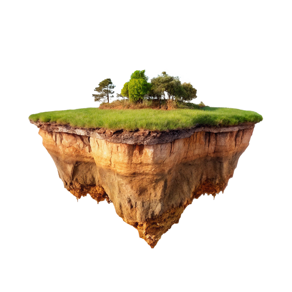 A Stunning Floating Island with Lush Green Grass and Diverse Trees png