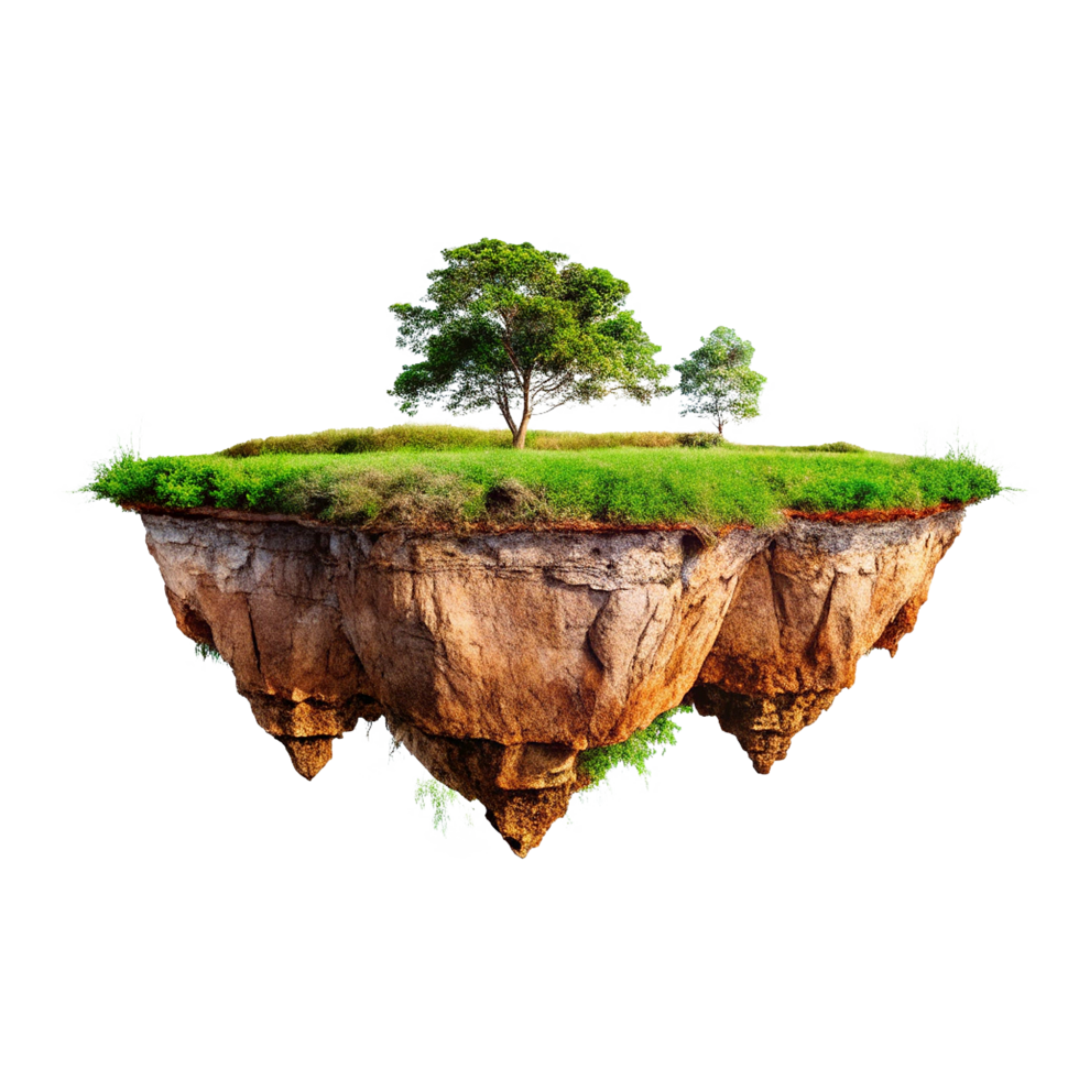A Serene Floating Island with Lush Green Grass and Majestic Trees png