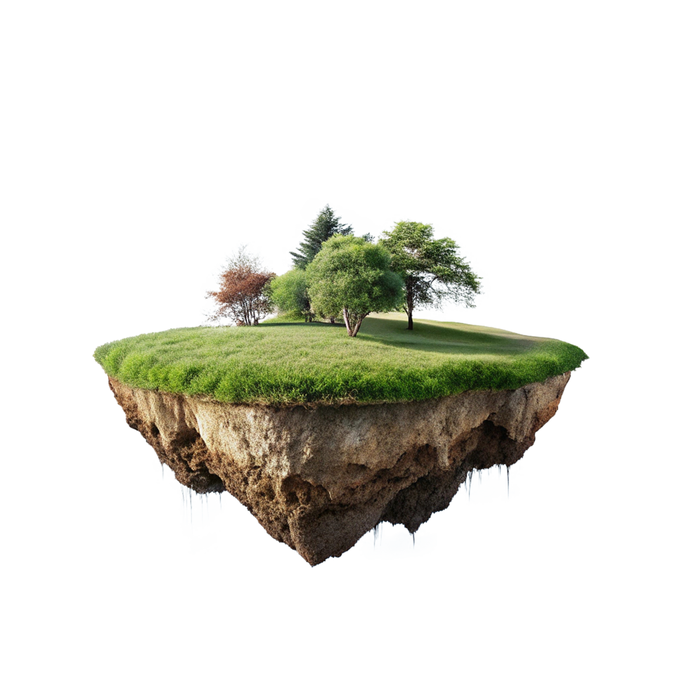 A Serene Floating Island with Lush Green Grass and Various Trees png