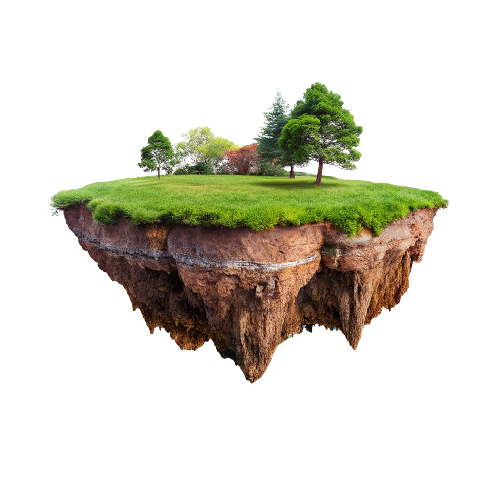 A Serene Floating Island with Lush Greenery and Towering Trees png