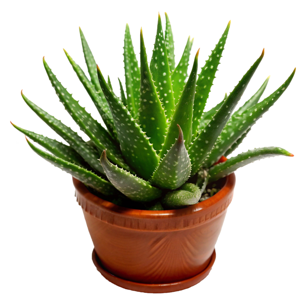 A Stunning Potted Aloe Vera Plant with White Spots and Spiky Leaves png