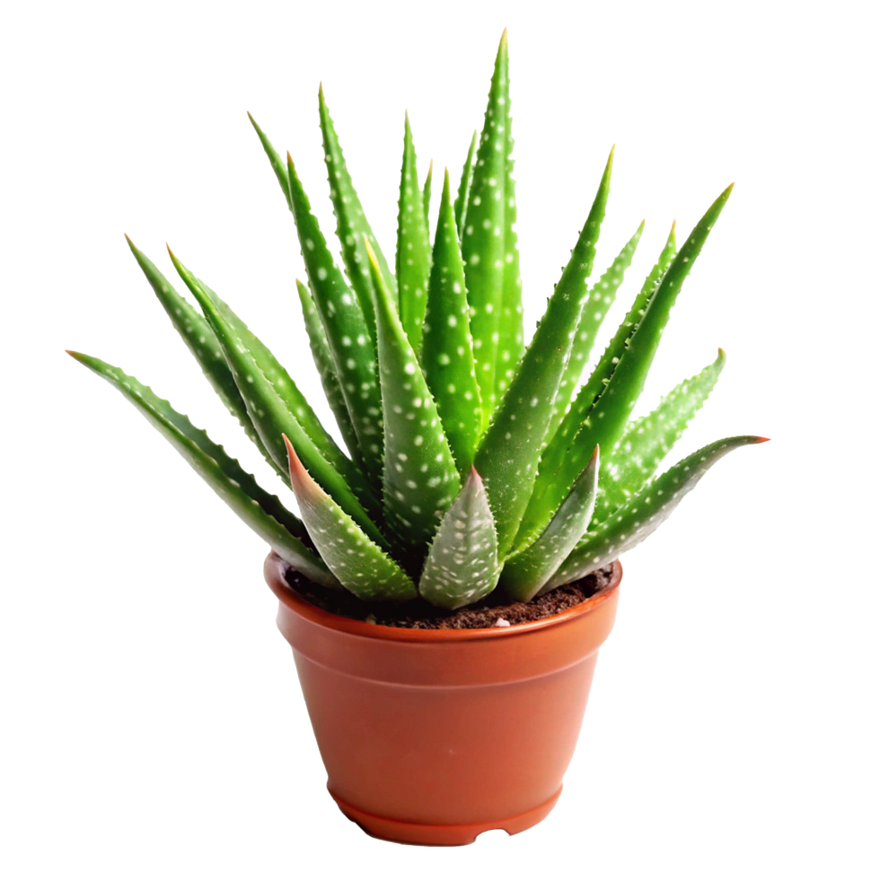 Beautiful Potted Aloe Vera Plant with White Spots on Succulent Leaves png