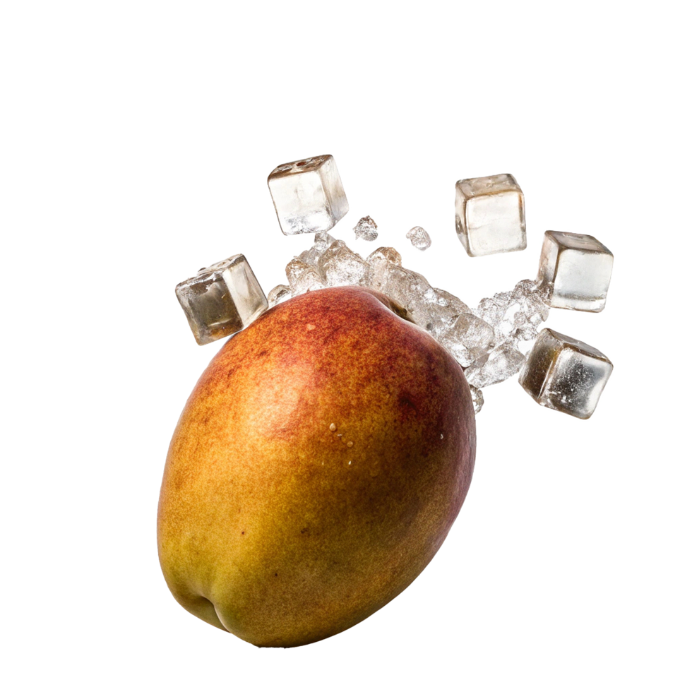 Juicy Peach with Ice Cubes Splashing Refreshing Summer Fruit Image png