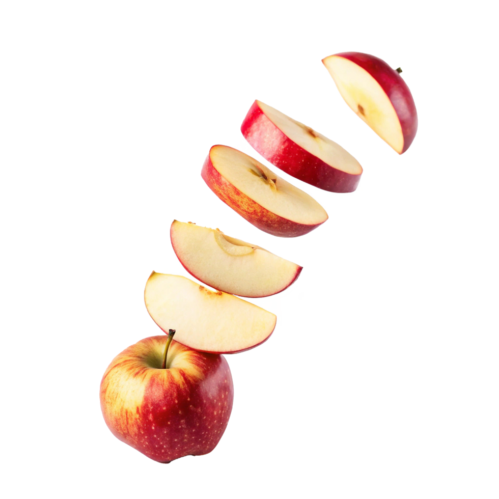 Delicious Red Apple Slices Falling in Air Fresh Fruit Food Photography png