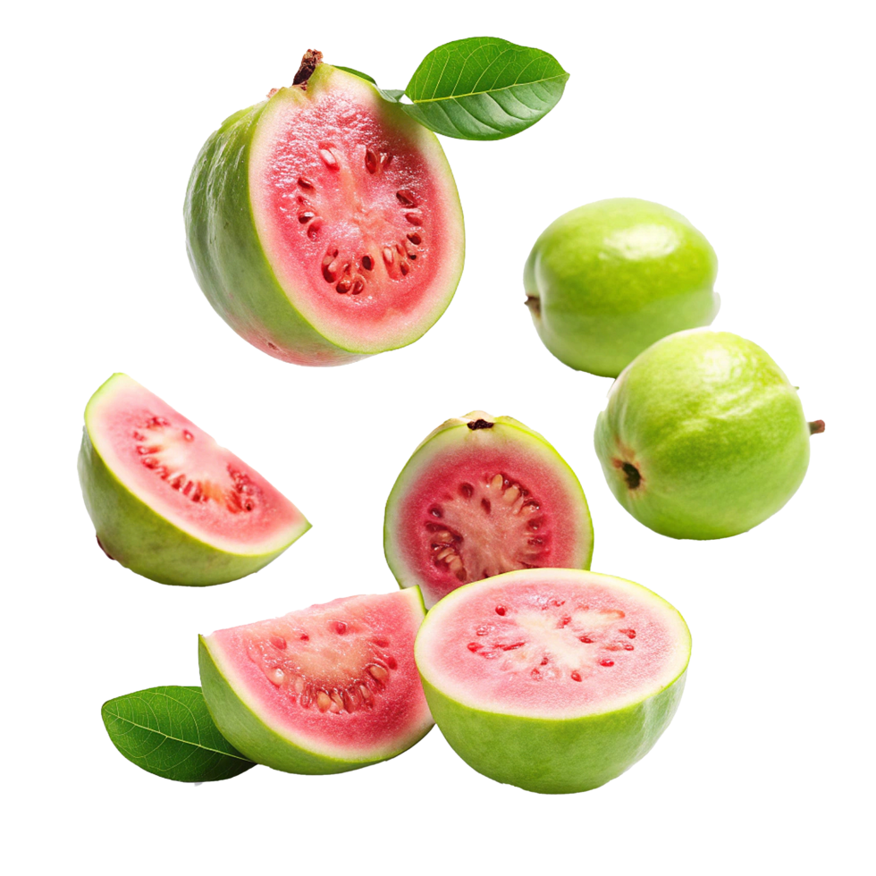 Fresh Juicy Guavas Ready to Eat Sliced and Whole Guavas Tropical Fruit Goodness png