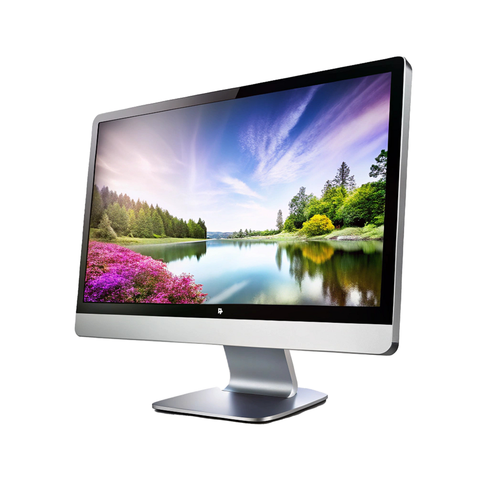 Sleek Silver HP Monitor Displaying Serene Landscape Image png