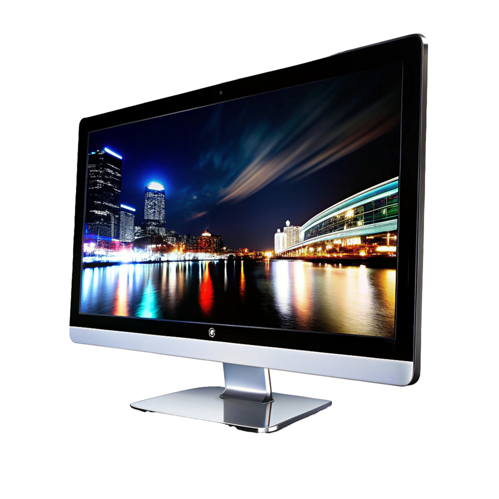 Sleek Modern LED Backlit LCD Computer Monitor Displaying Night Cityscape png
