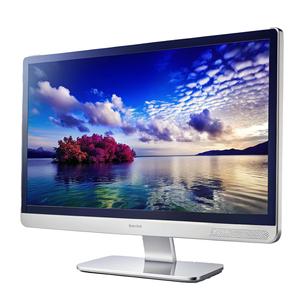 Stunning Silver Desktop Monitor Displaying a Serene Lakeside Landscape png