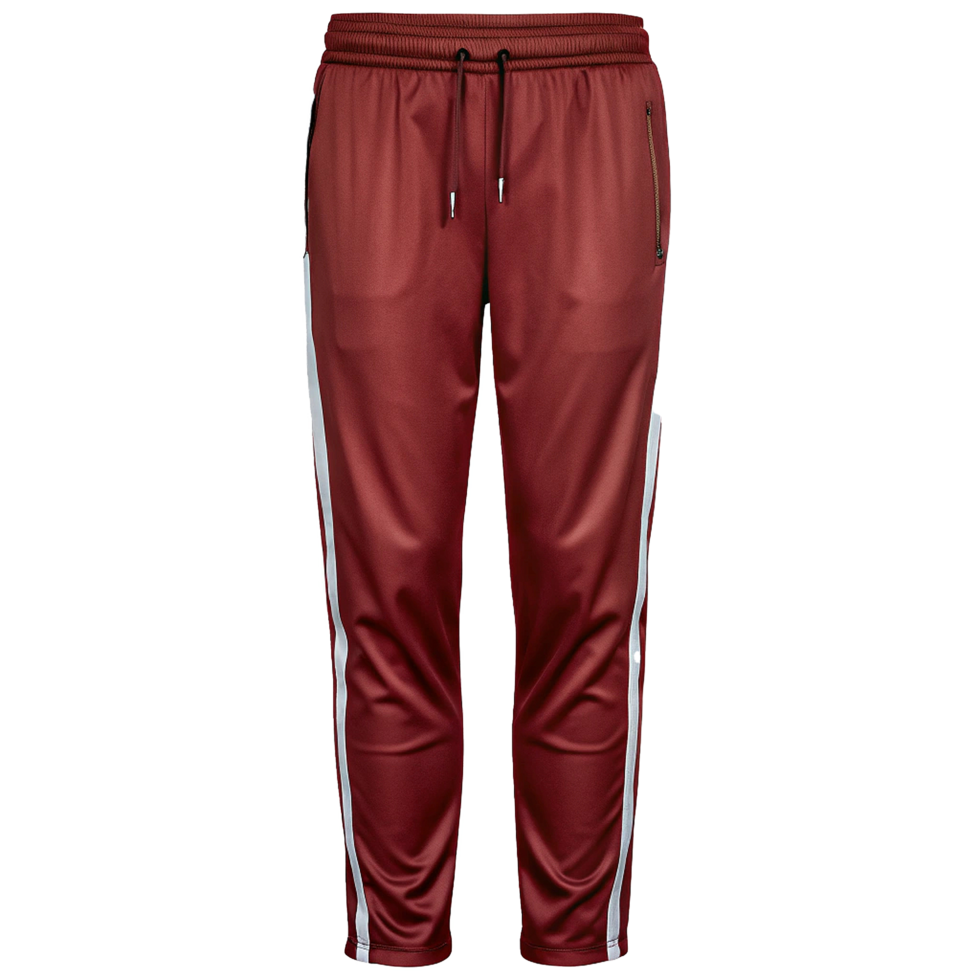 Men's Maroon Track Pants with White Side Stripes and Zipper Pockets Athletic Sweatpants png