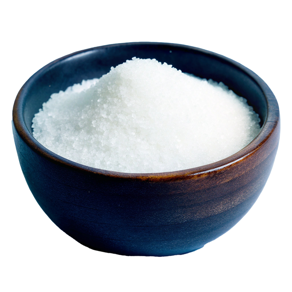 Wooden bowl filled with amount of granulated white sugar png