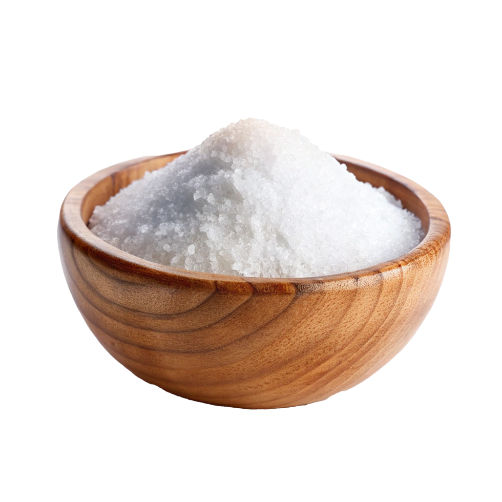 A bowl filled with a generous amount of white crystalline salt png