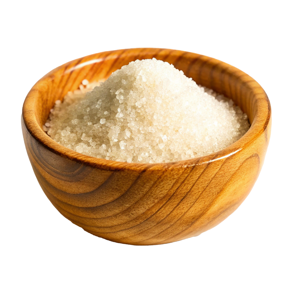 A Wooden Bowl Filled with a Generous Amount of White Sugar Crystals png