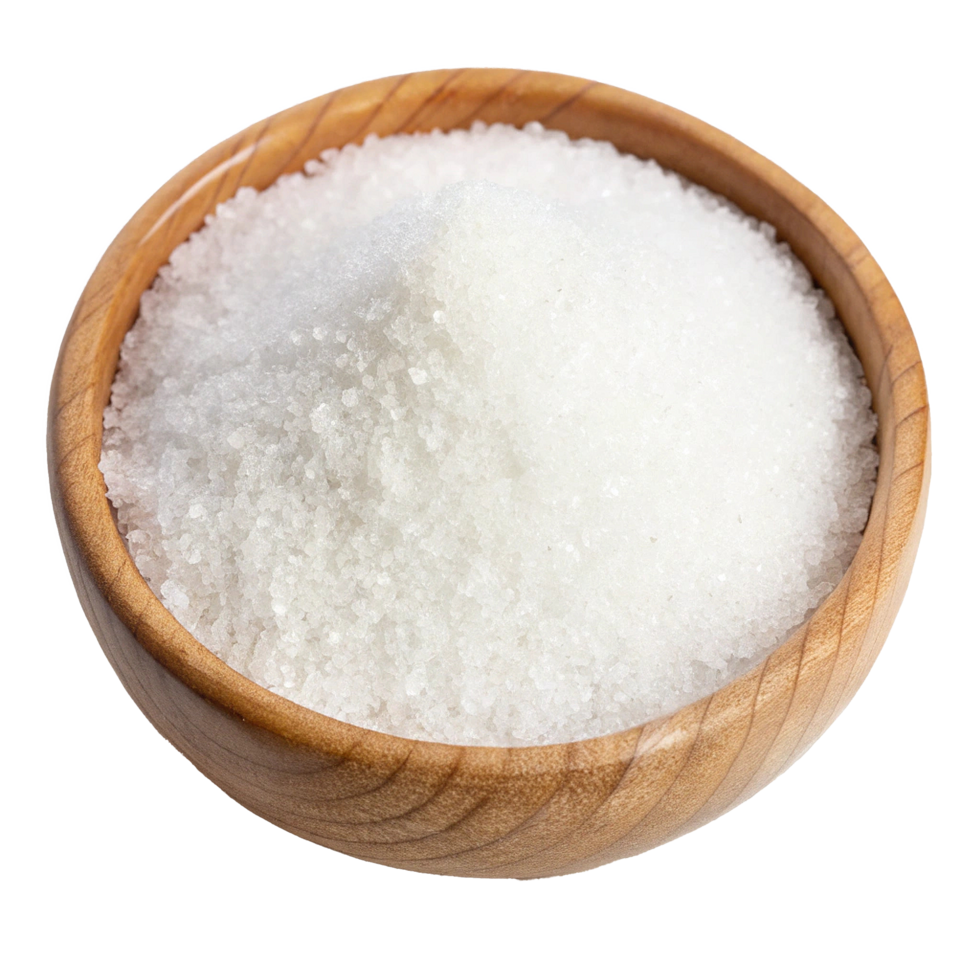 A Wooden Bowl Filled with a Generous Amount of White Granulated Salt Crystals png
