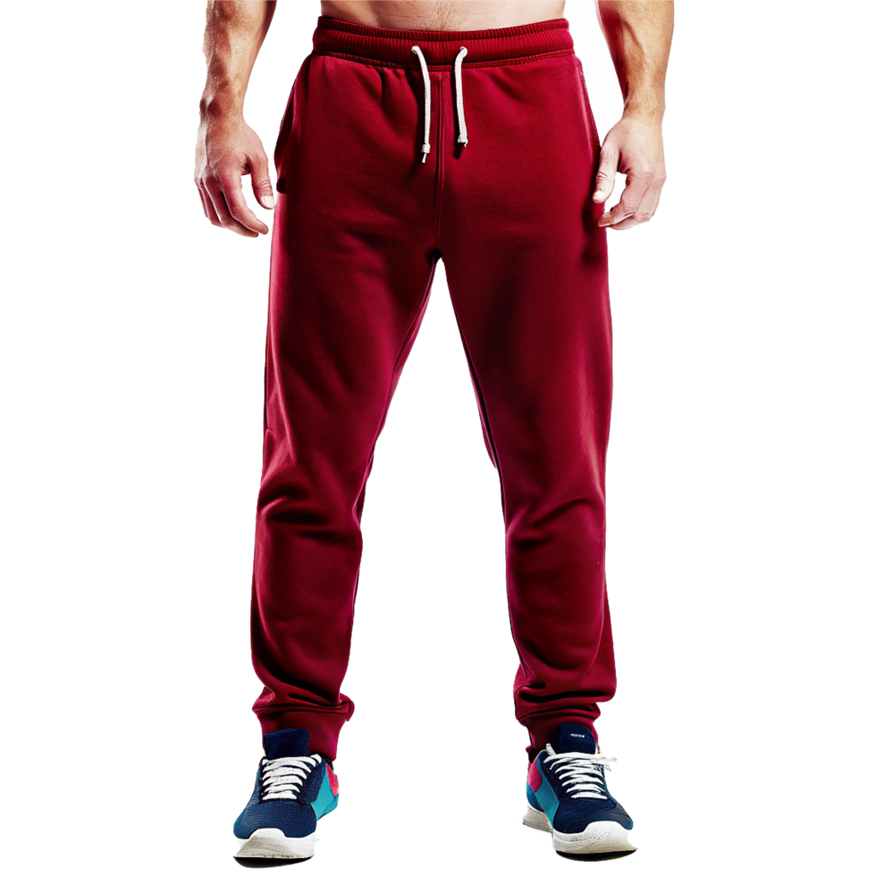 Male Model Showing Burgundy Sweatpants and Athletic Shoes png