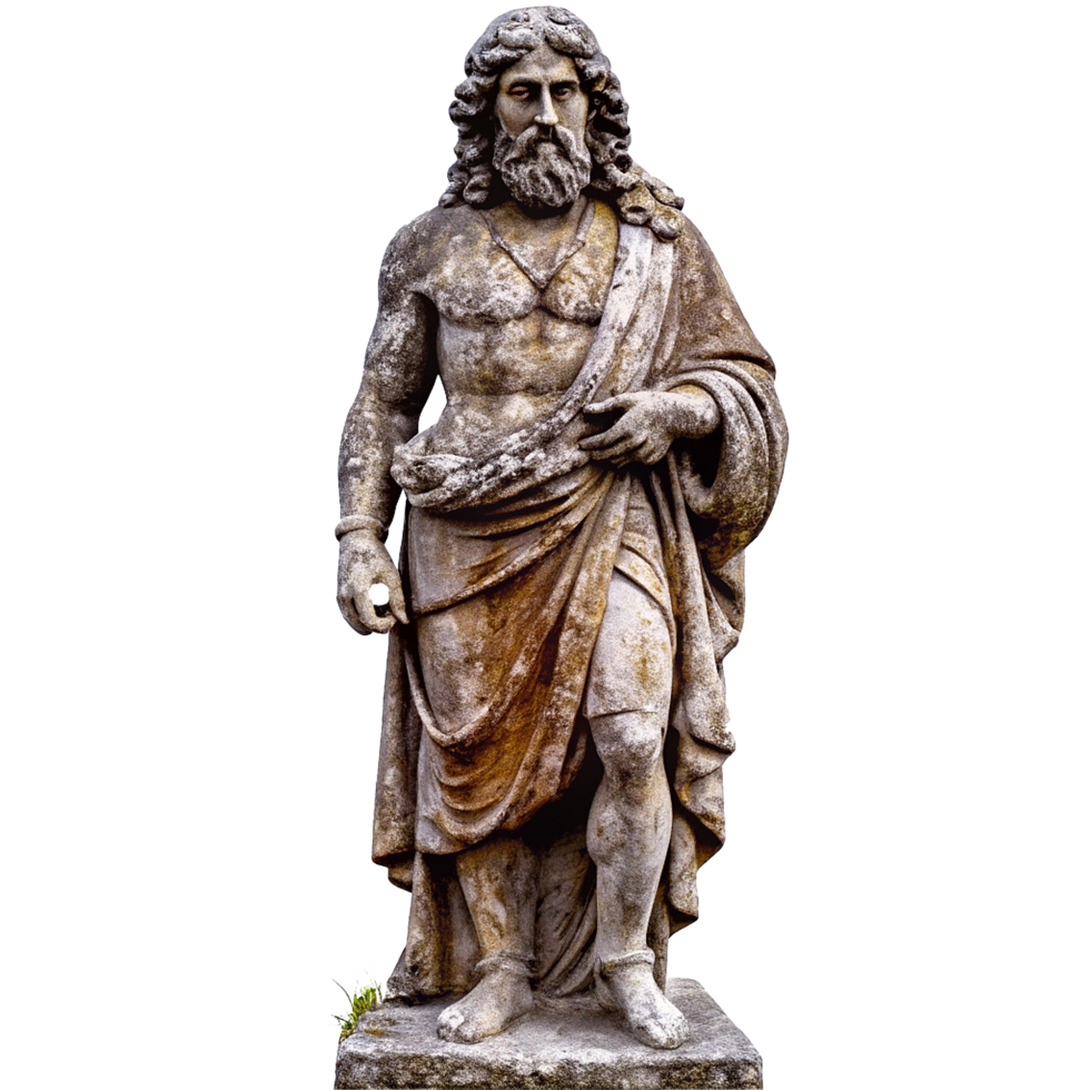 Ancient Stone Statue of a Bearded Man Wearing a Toga png