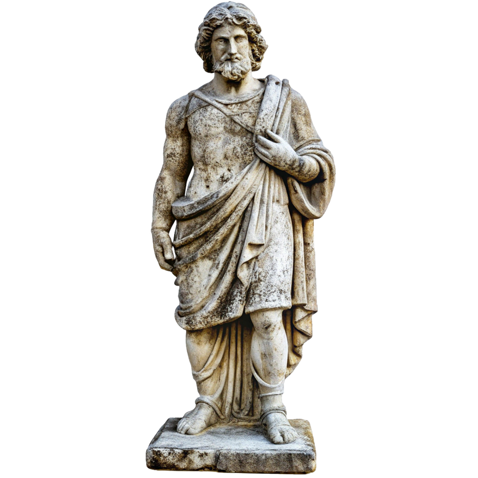 Ancient Greek Marble Statue of a Bearded Man in a Draped Garment png