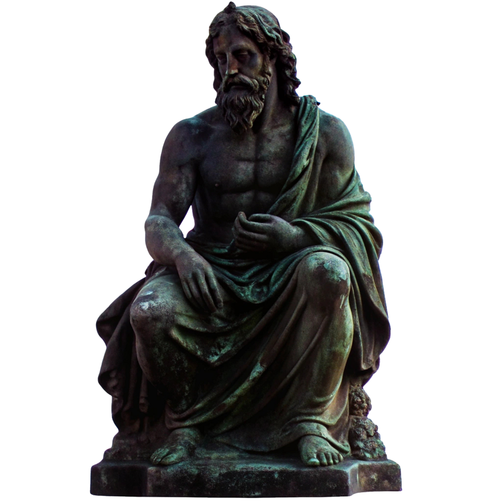 A Seated Bronze Statue of a Bearded Man Draped in a Robe png