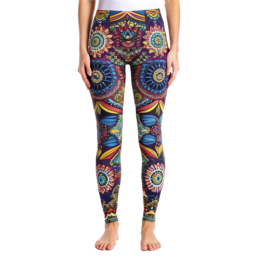 Vibrant Mandala Leggings Womens Colorful Yoga Pants Artistic Floral Print Activewear png