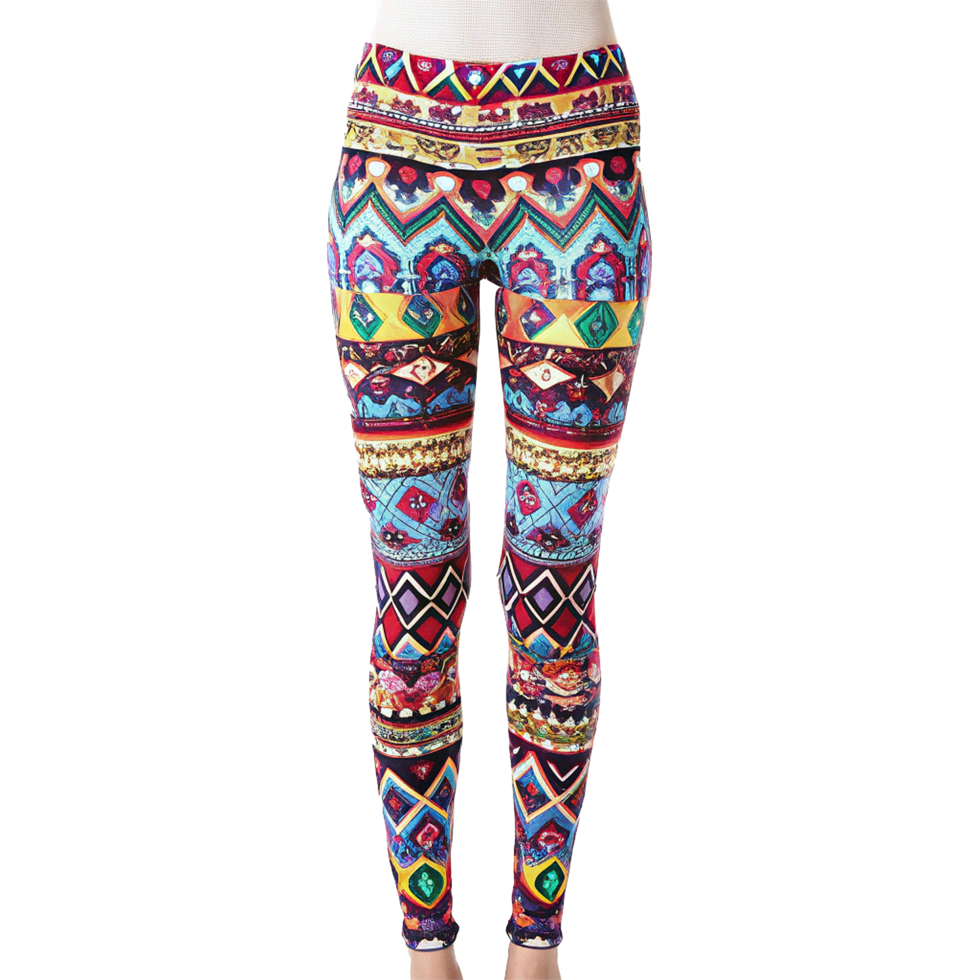 Vibrant and Colorful Women's Leggings with Intricate Bohemian Pattern png