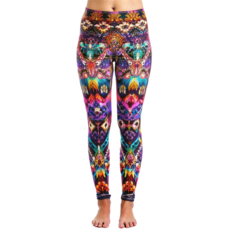 Vibrant Psychedelic Leggings with Intricate Colorful Design for Yoga and Fitness png