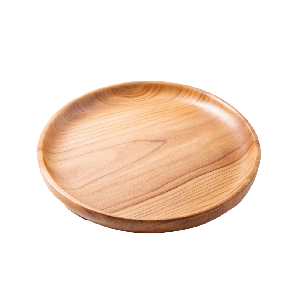A Beautifully Crafted Light Brown Wooden Round Serving Tray or Plate png