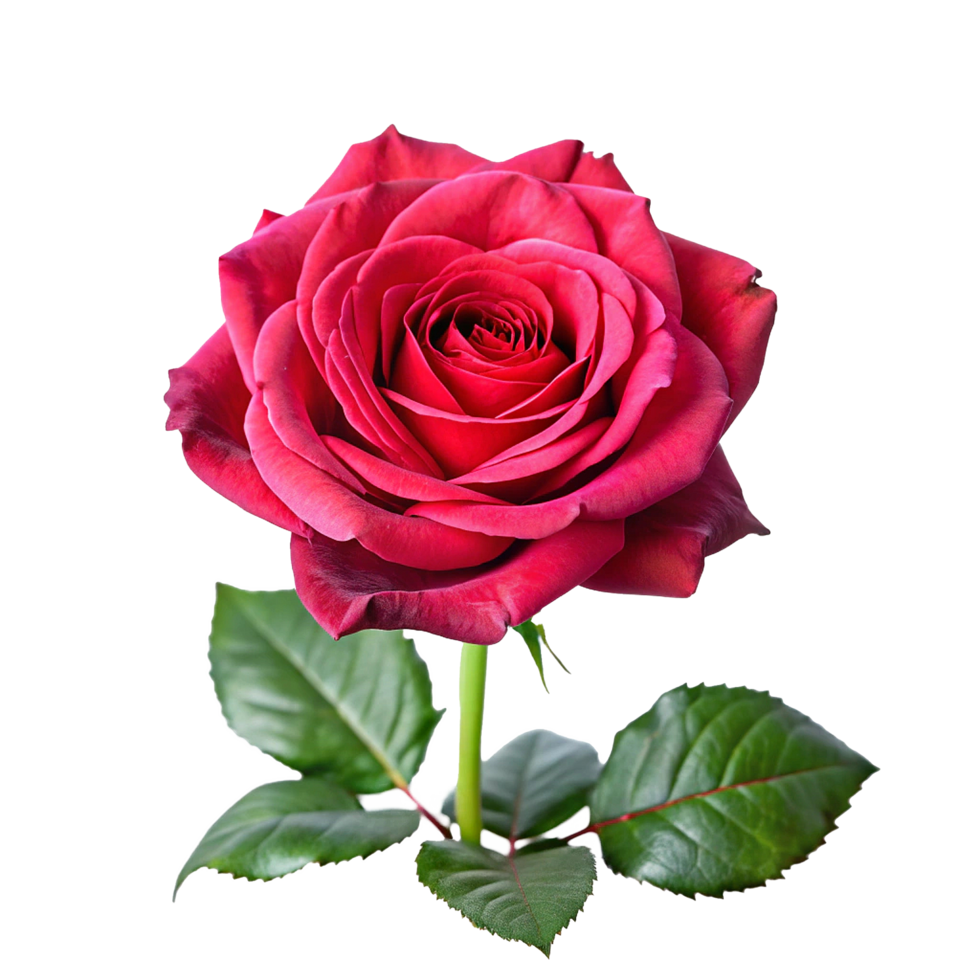 A Single Deep Red Rose with Lush Green Leaves a Stunning Floral Image png