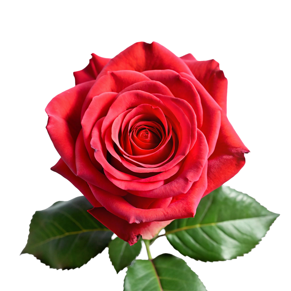 A Stunning Single Red Rose with Lush Green Leaves png