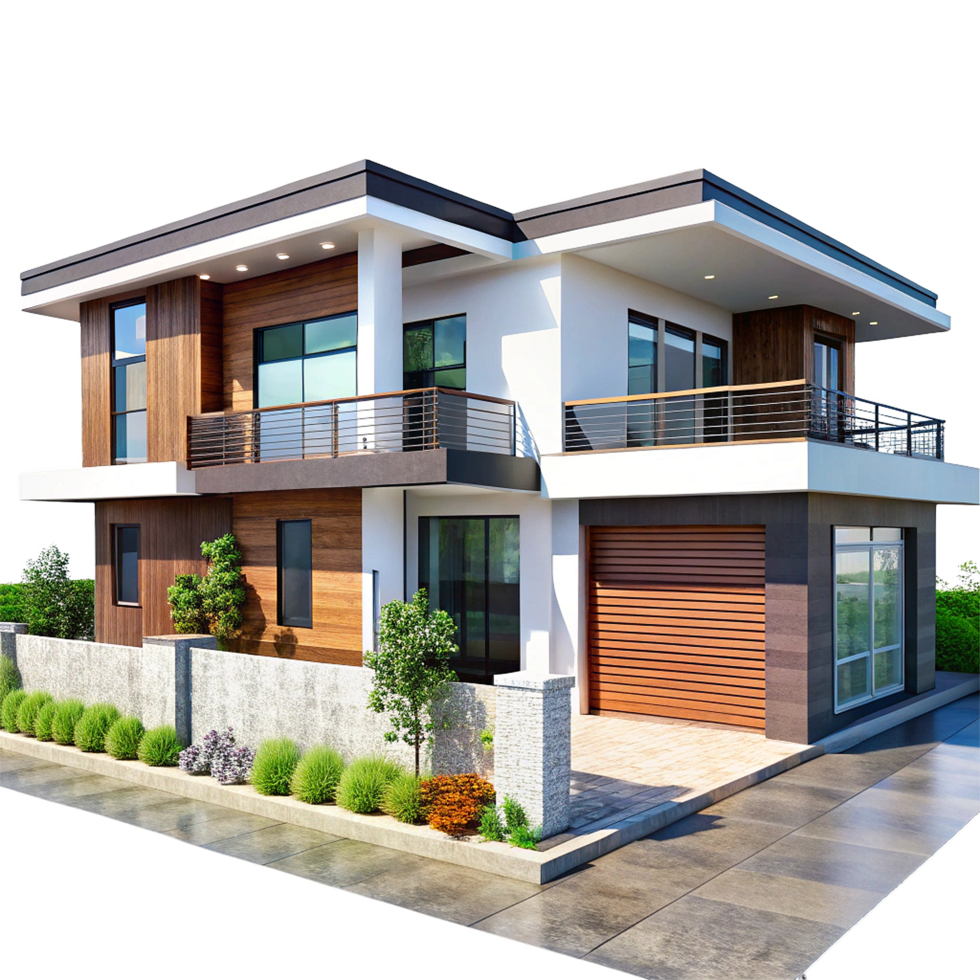 Stunning Modern Two Story House with Wood and White Exterior png