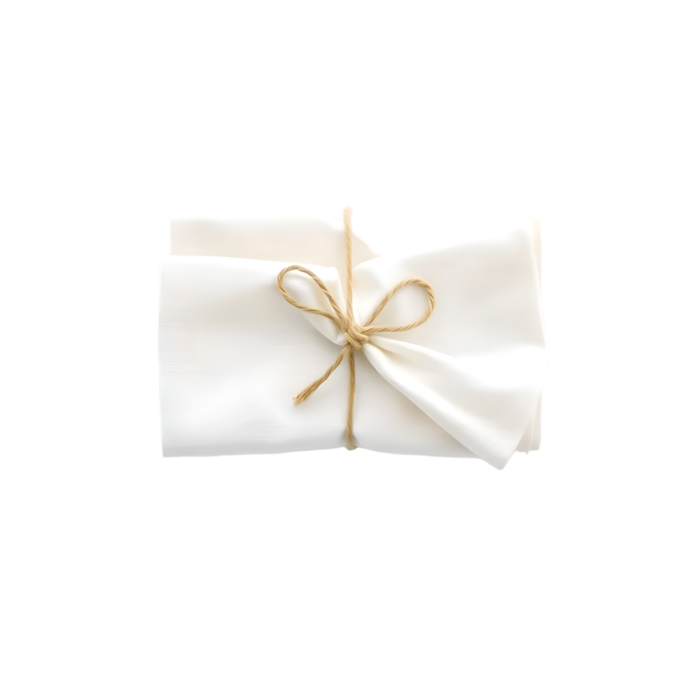 White gift wrapping paper tied with twine isolated on transparent background png