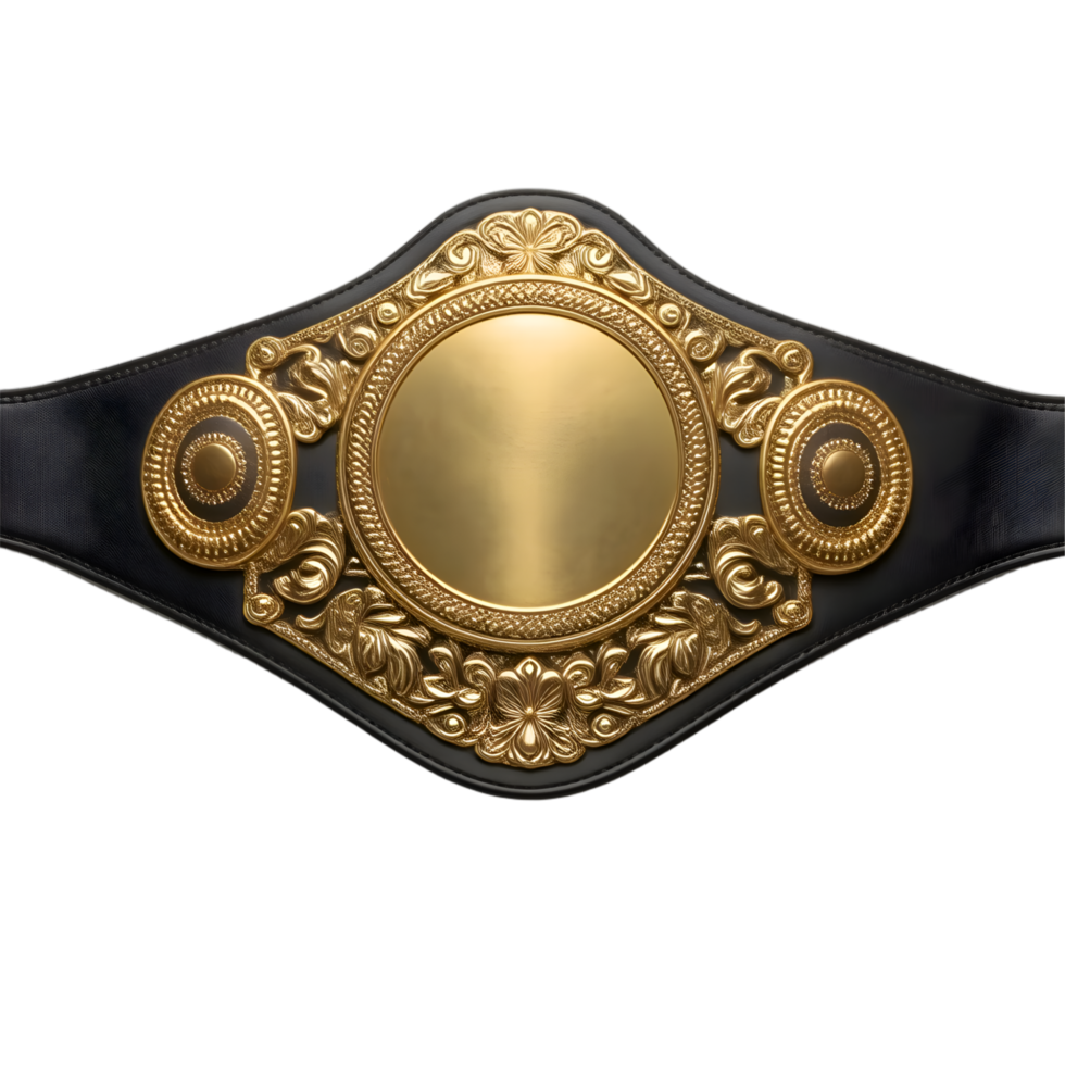 Black leather belt with golden frame isolated on transparent background png