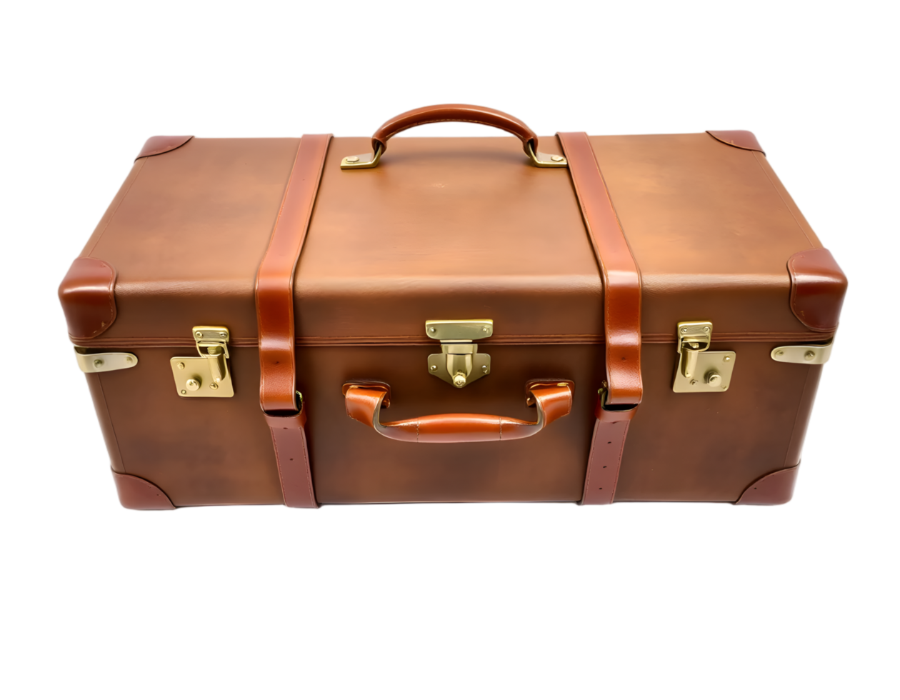 Brown leather suitcase isolated on a transparent background png