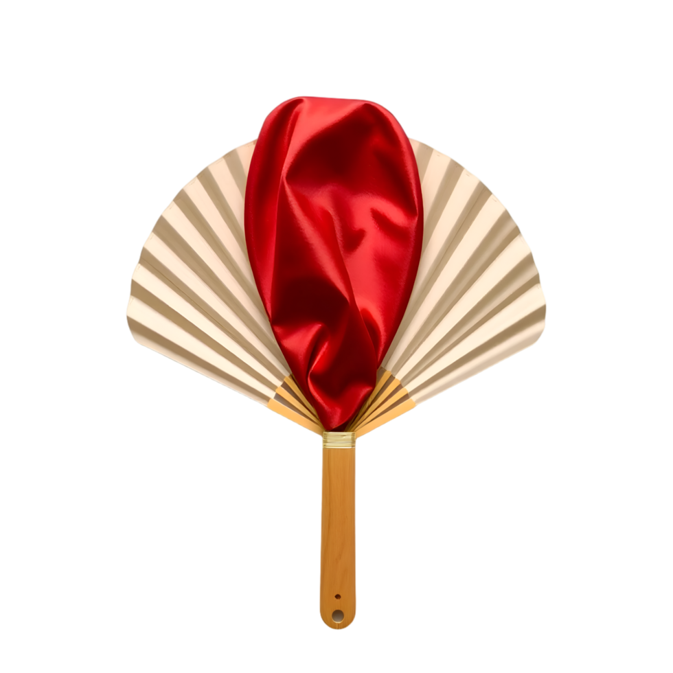 Folding fan with red satin cloth isolated on transparent background png