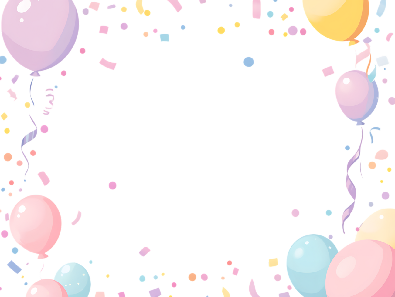 A black background with balloons and confetti png