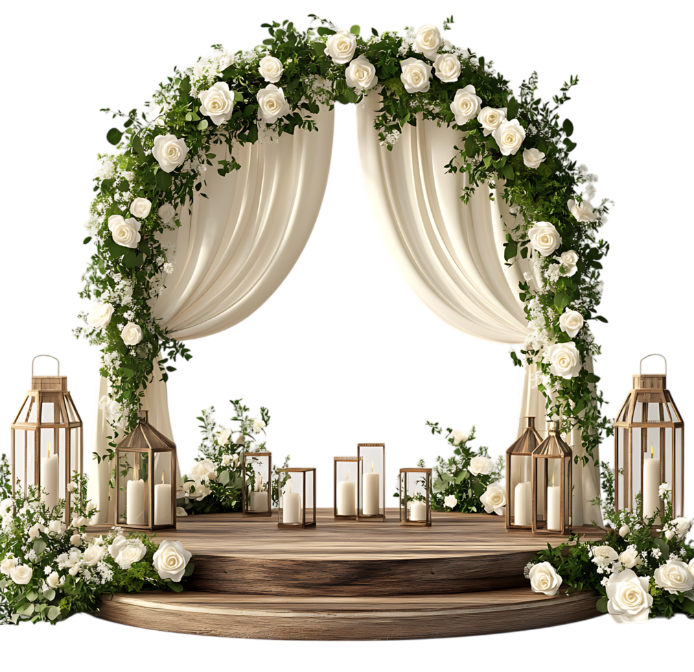 Wedding stage with white roses and candles png