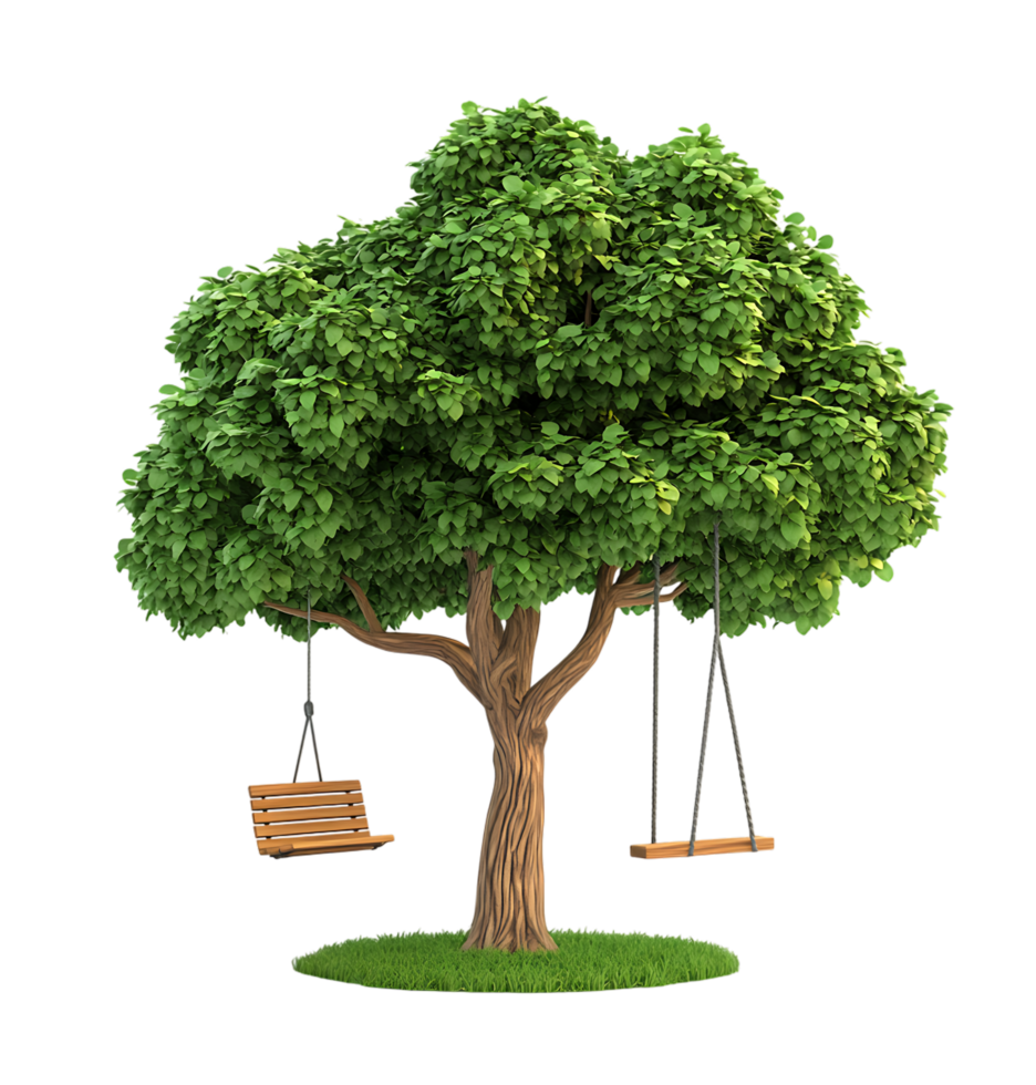 Tree with swing and bench png