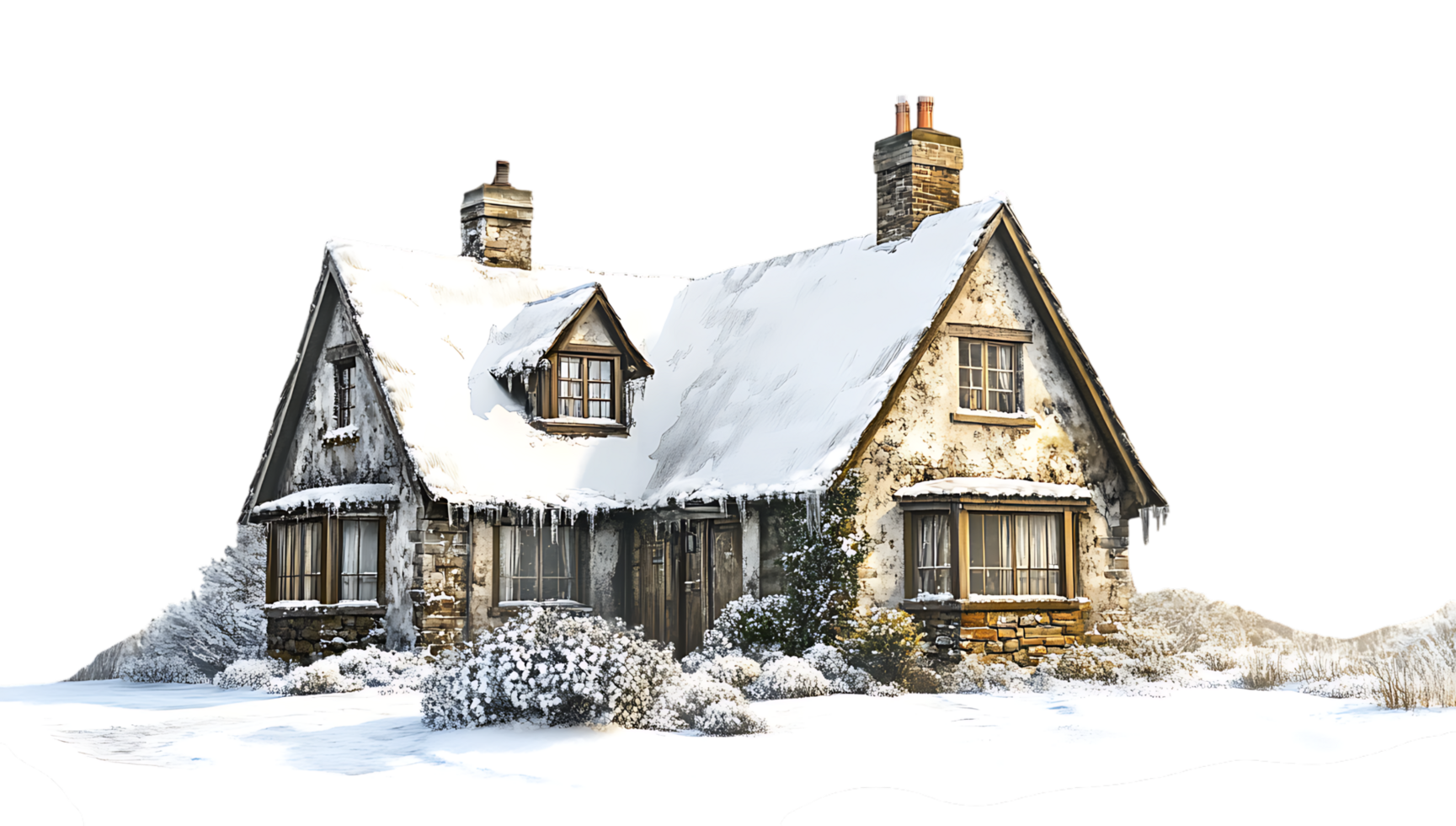 A house in the snow with a chimney png