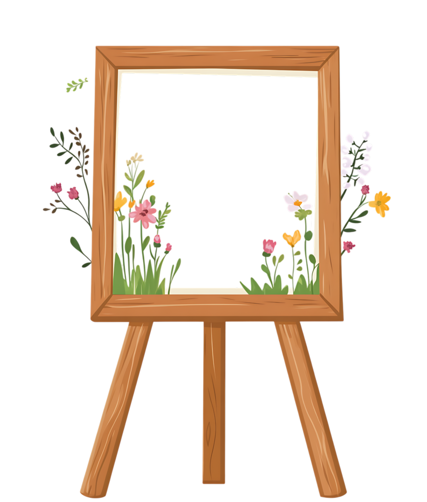 An easel with flowers and a frame png