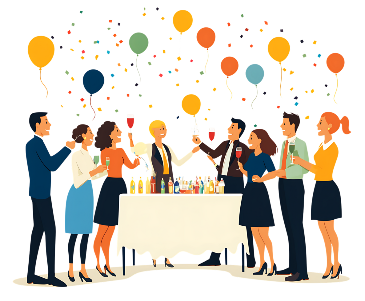 People celebrating at a party with balloons png