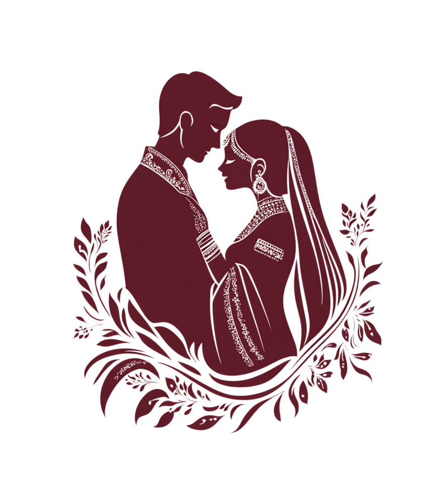 The couple is in a floral frame with a red background png